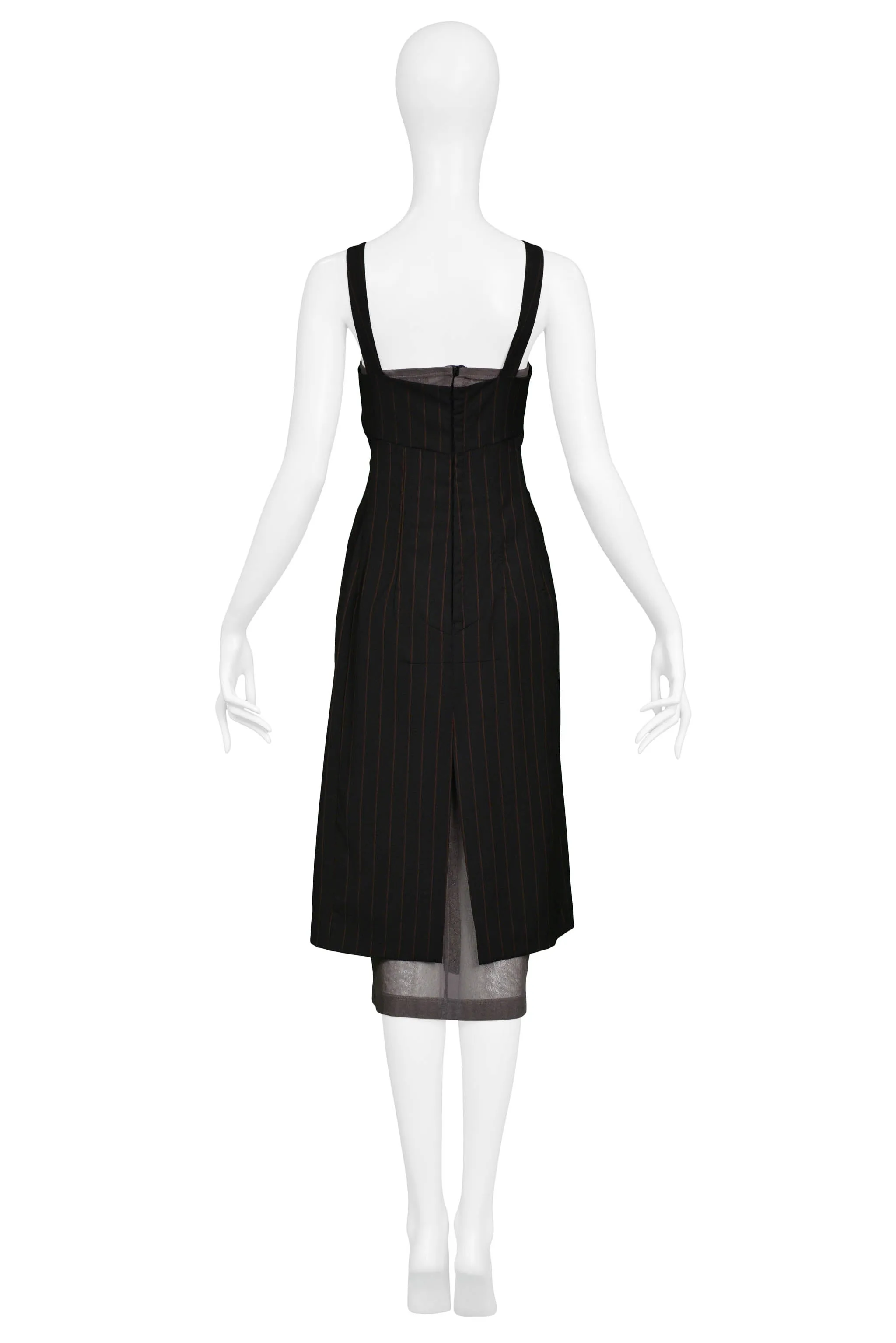 DOLCE GABBANA BLACK RED PINSTRIPE DRESS