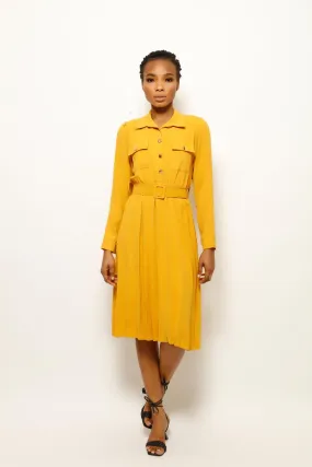 EBLISE COLLARED BELTED MIDI DRESS