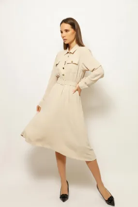 EBLISE COLLARED BELTED MIDI DRESS