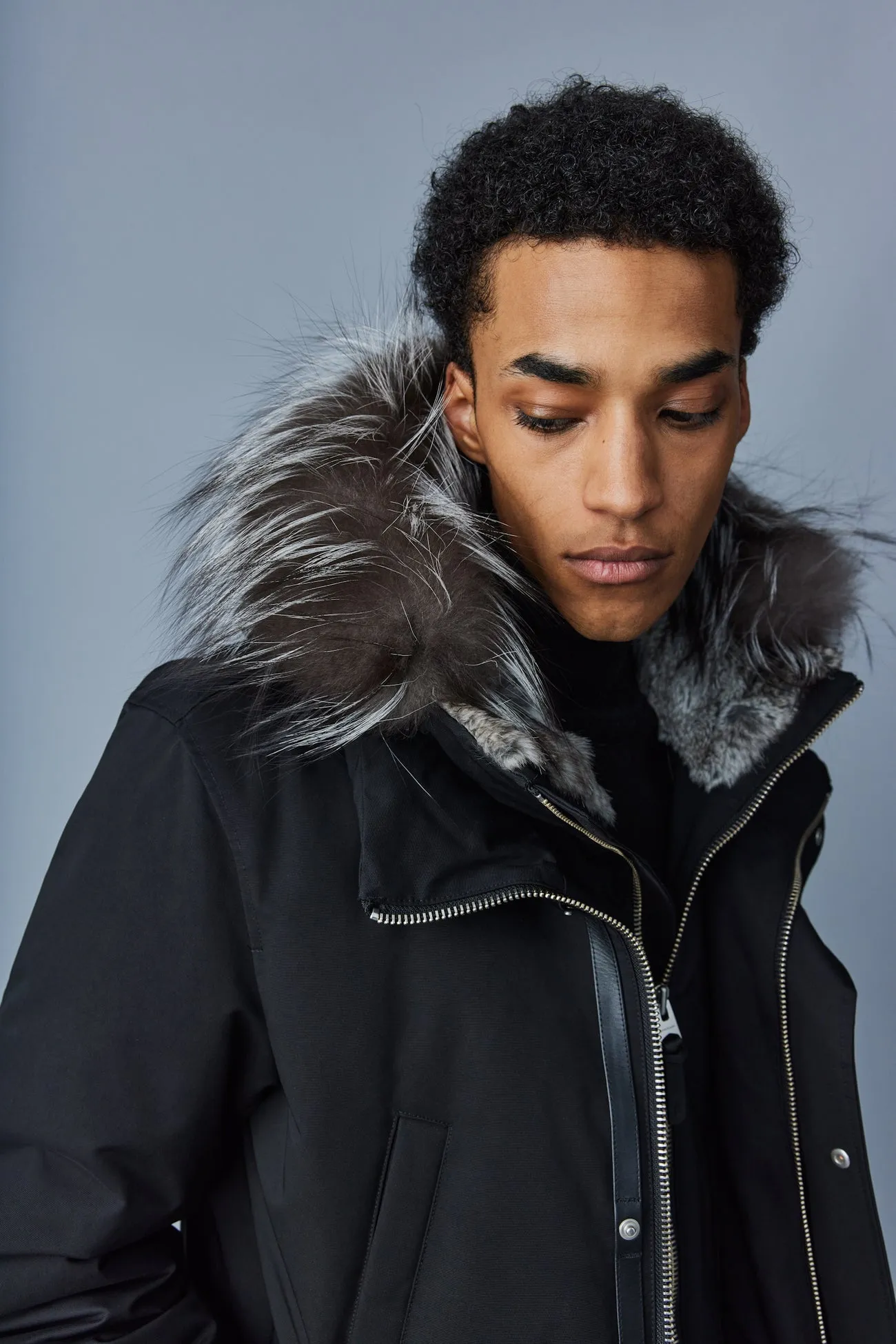 EDWARD 2-in-1 down parka with hooded bib and silver fox fur