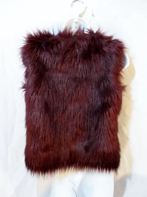 EXPRESS Faux FUR Vest Sleeveless Jacket Coat SHAGGY S / P BURGUNDY RED