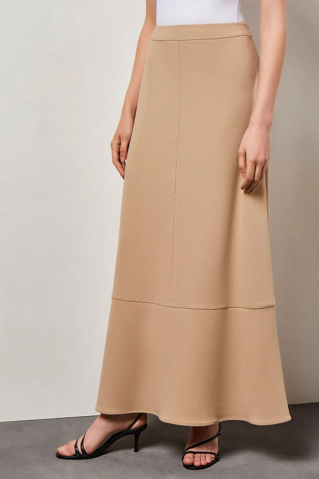 Flare Stretch Deco Crepe Maxi Skirt, Dark Champagne