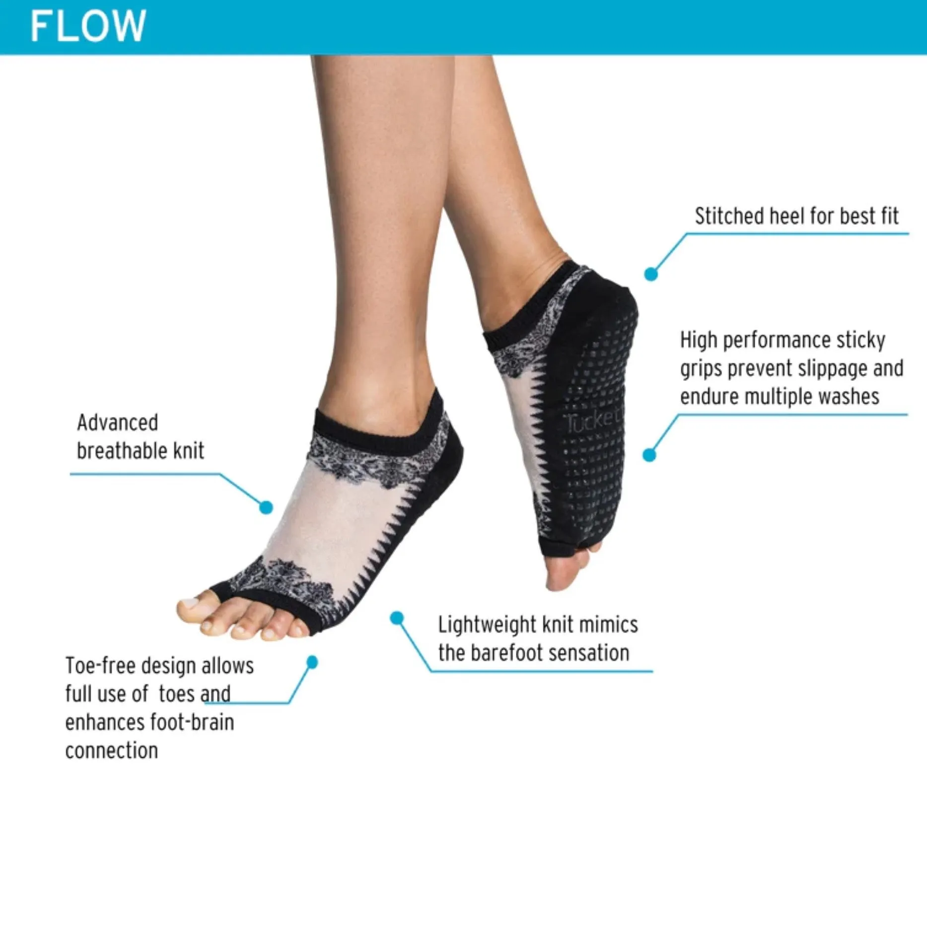 Flow Grip Socks - Black & Sheer Gala (Barre / Pilates)