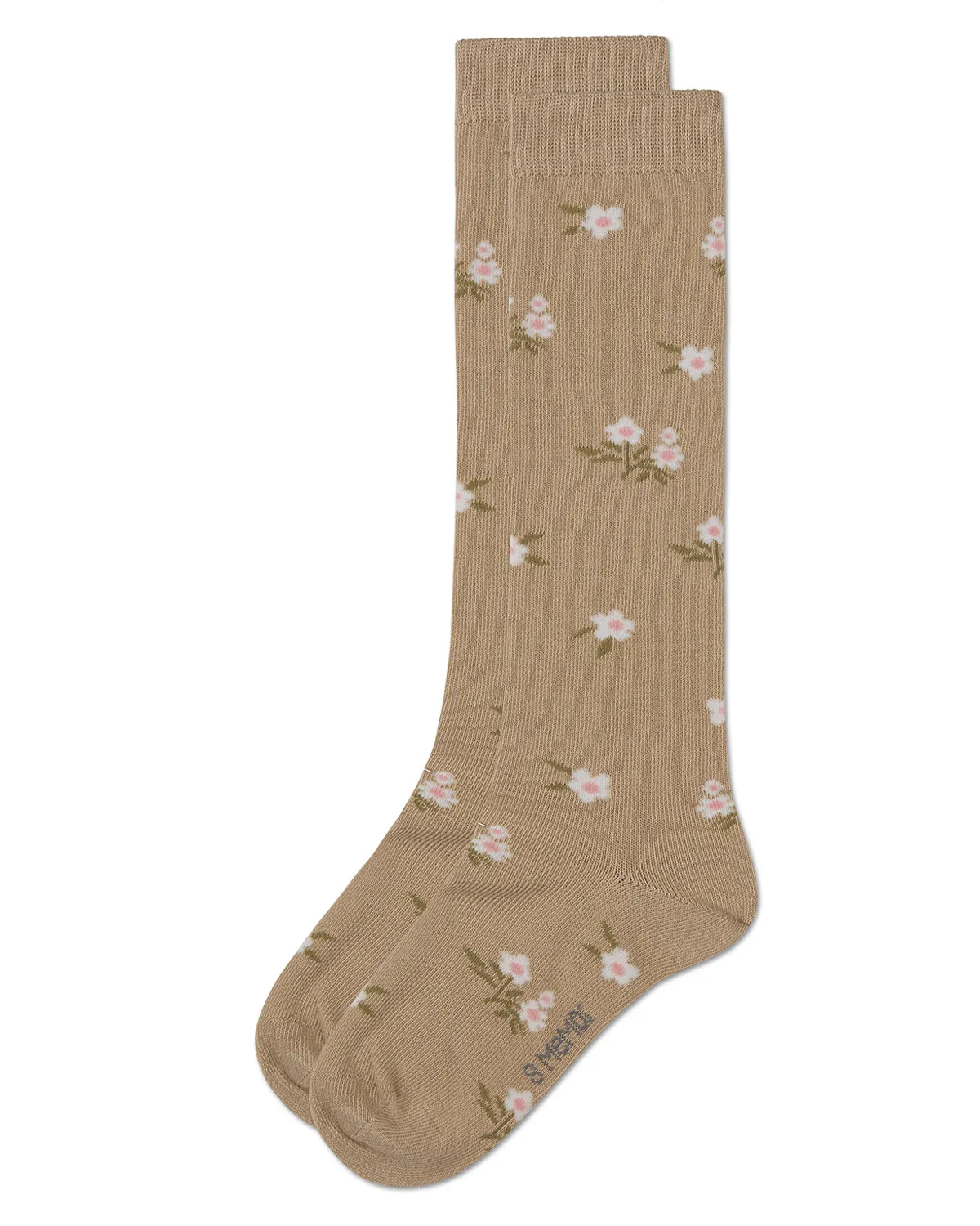 Girls Opaque Stretch Cotton "Blissful Bloom" Knee High Sock