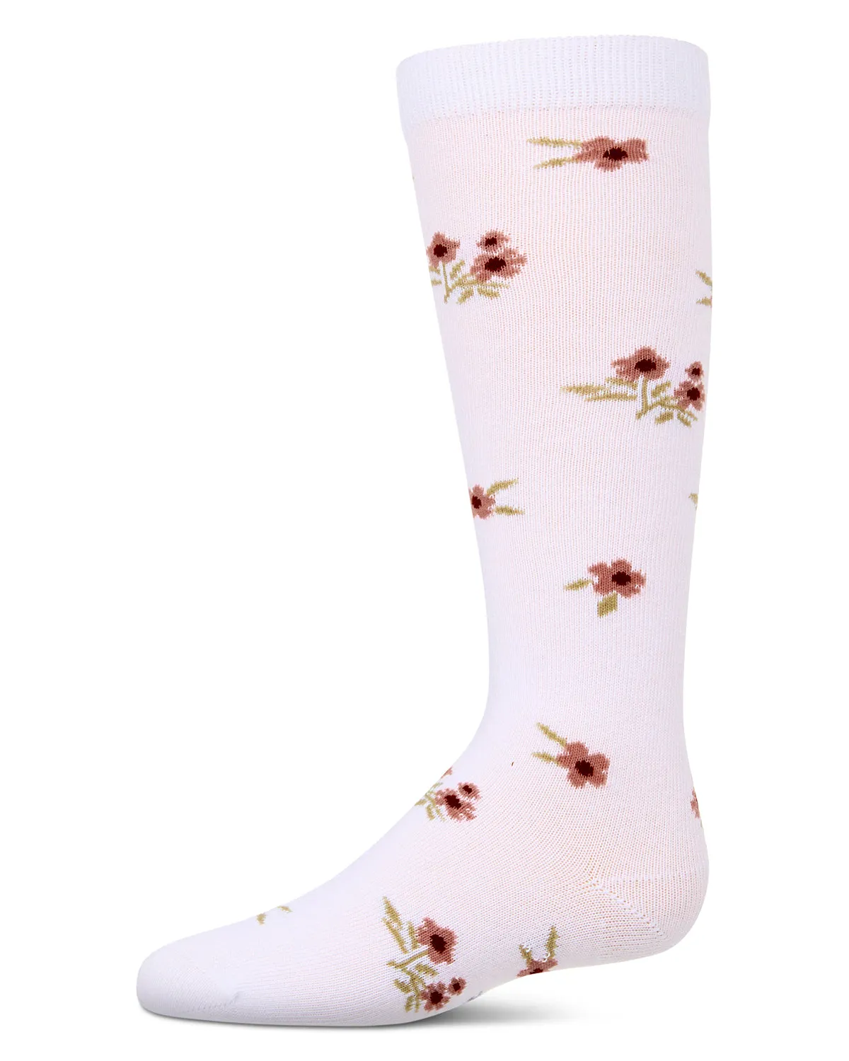 Girls Opaque Stretch Cotton "Blissful Bloom" Knee High Sock