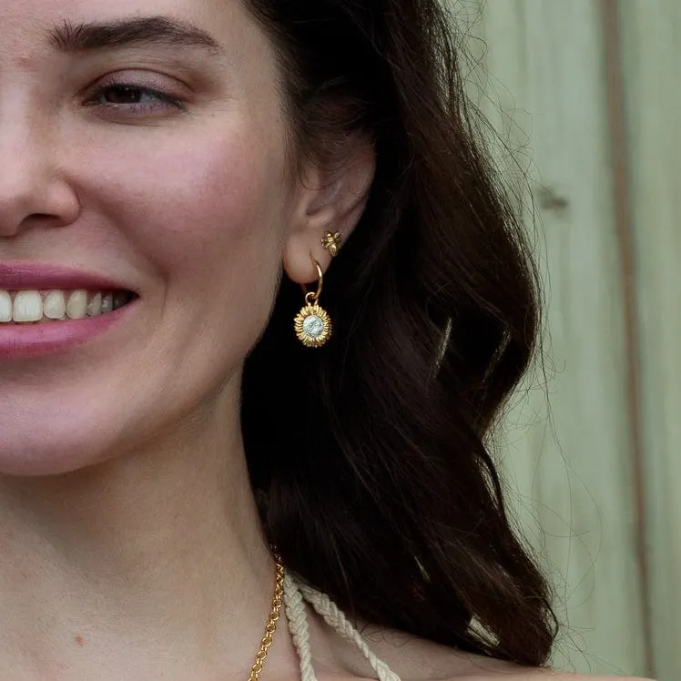 Gold Plated Sunflower Charm Hoop Earrings