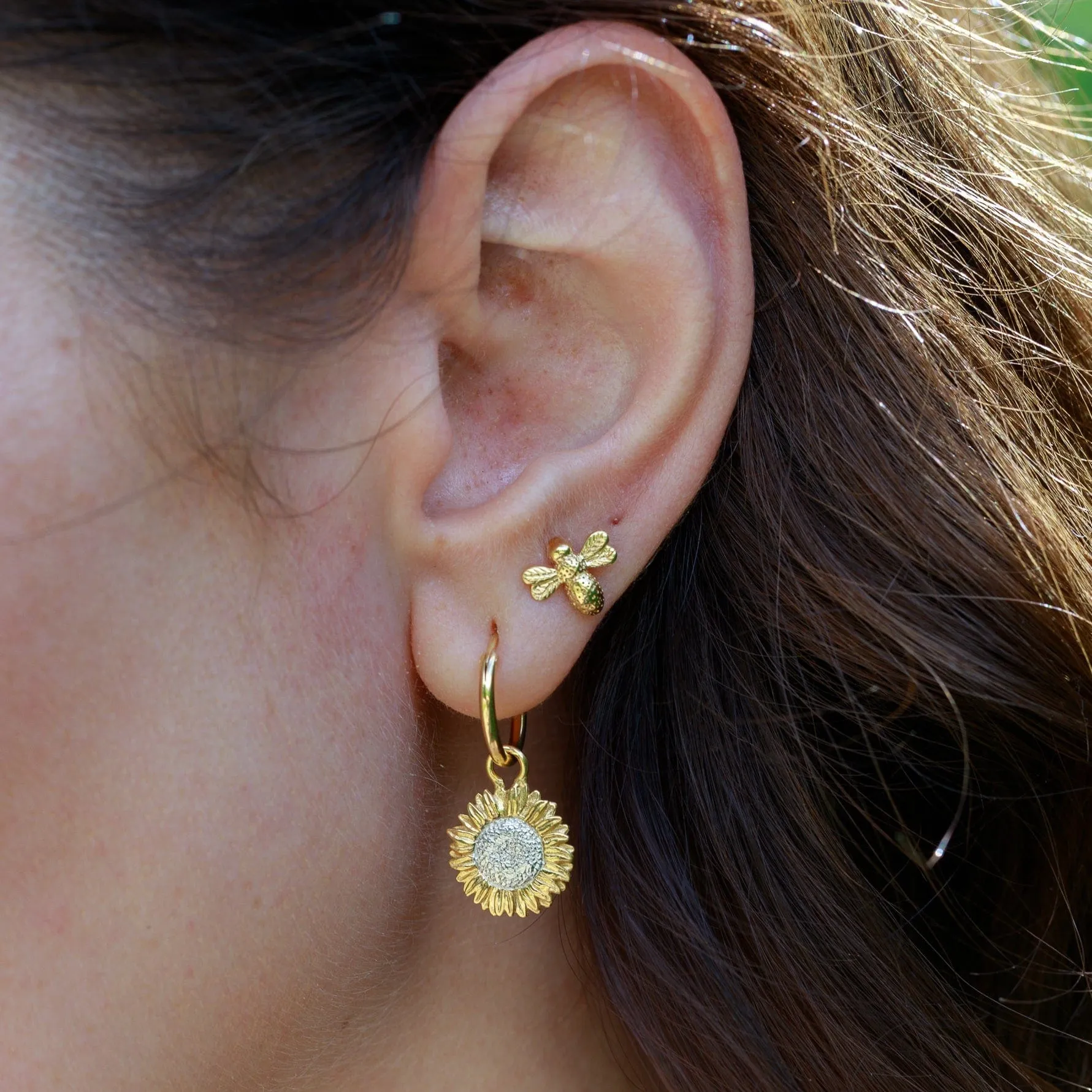 Gold Plated Sunflower Charm Hoop Earrings