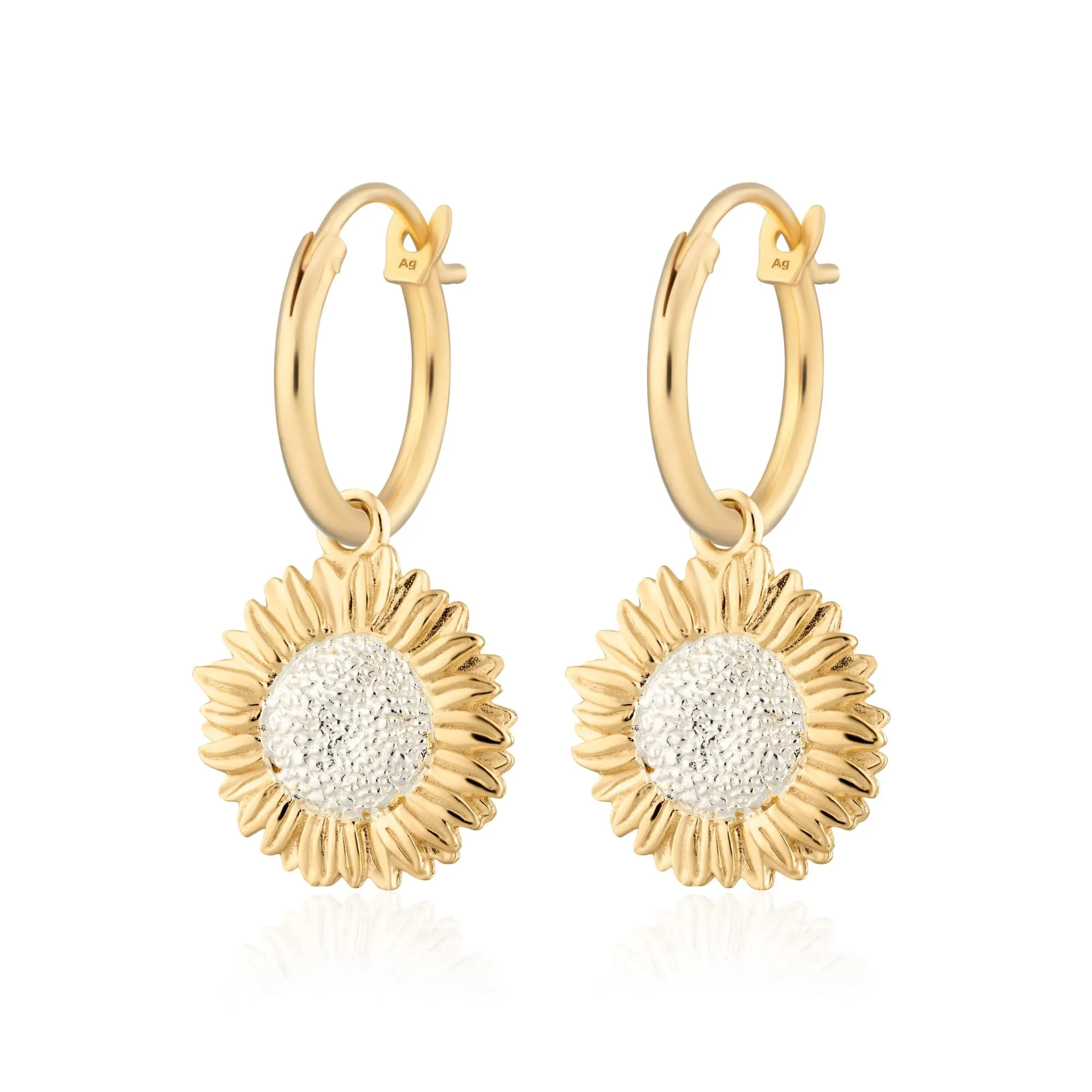 Gold Plated Sunflower Charm Hoop Earrings