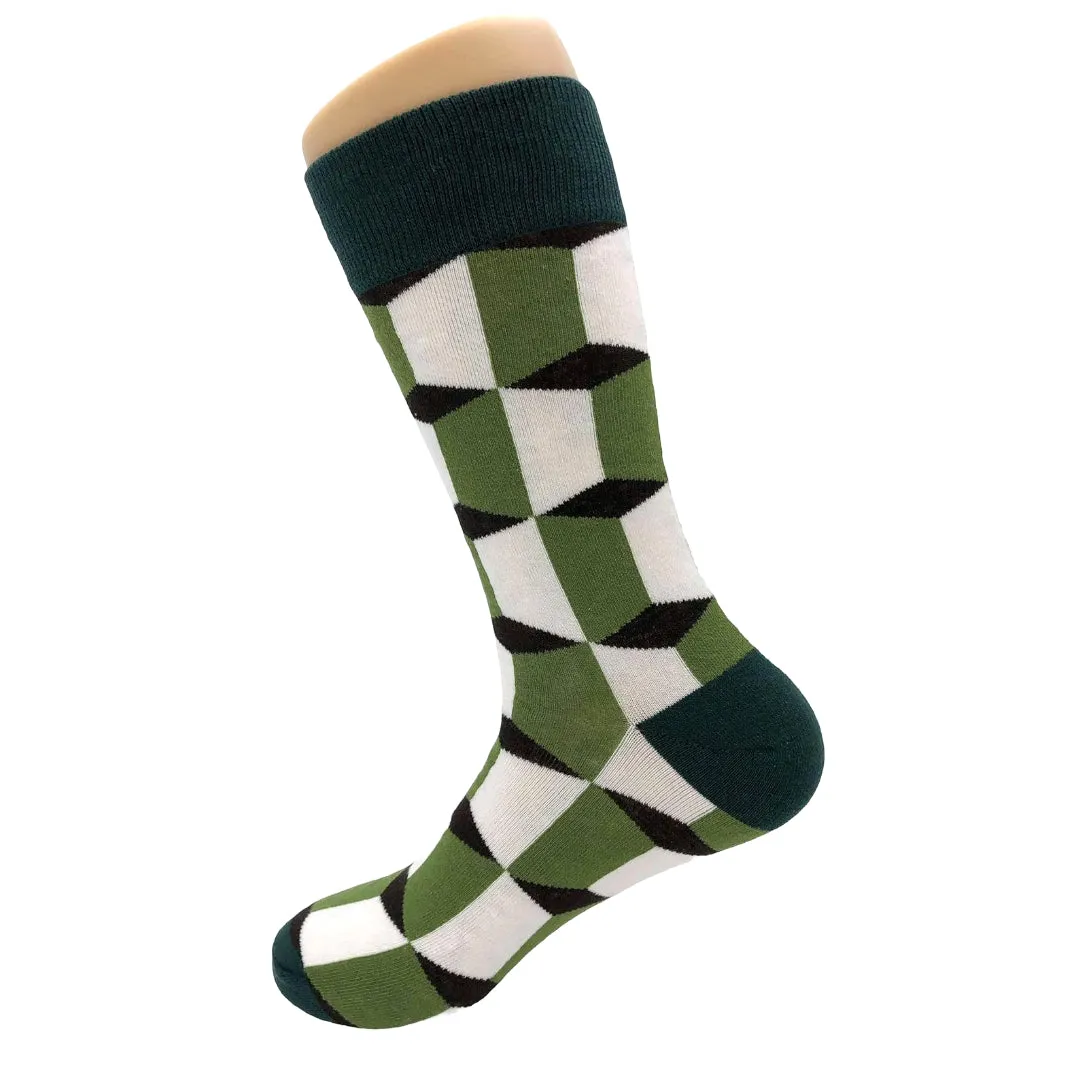 Green Cube Patterned Socks from the Sock Panda (Adult Large - Men's Shoe Sizes 8-12)