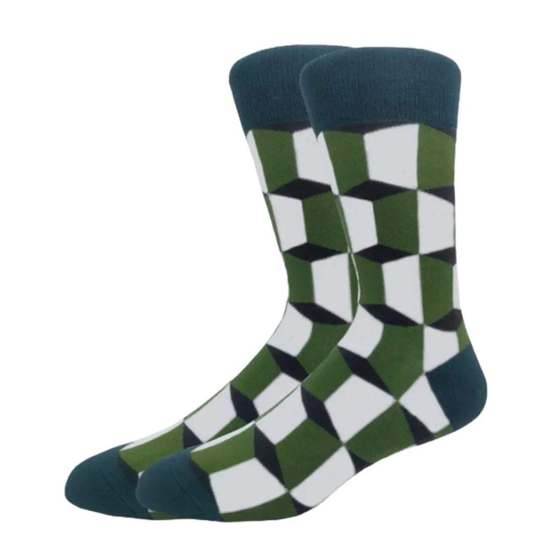 Green Cube Patterned Socks from the Sock Panda (Adult Large - Men's Shoe Sizes 8-12)