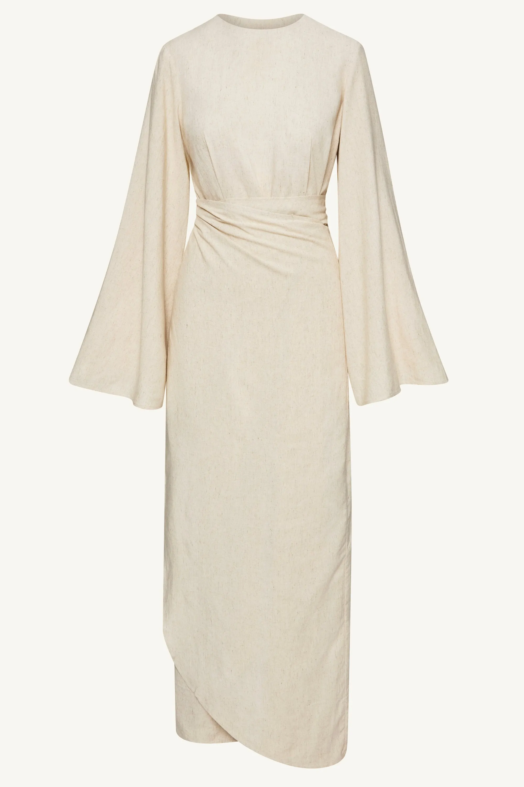 Hanadi Linen Wrap Maxi Dress - Beige