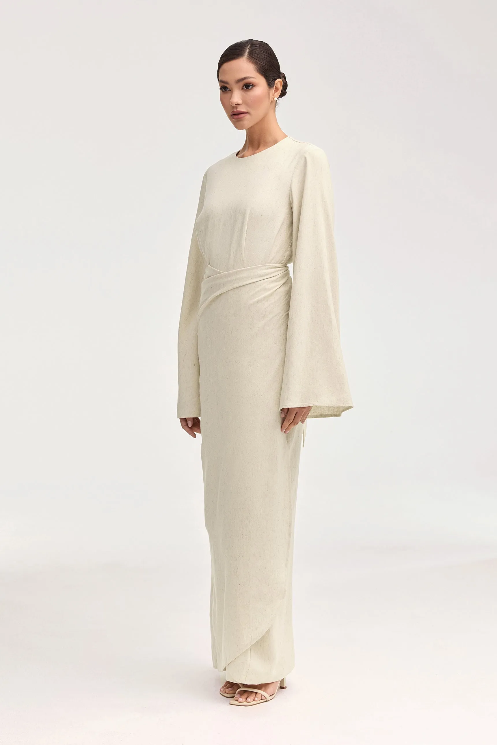 Hanadi Linen Wrap Maxi Dress - Beige