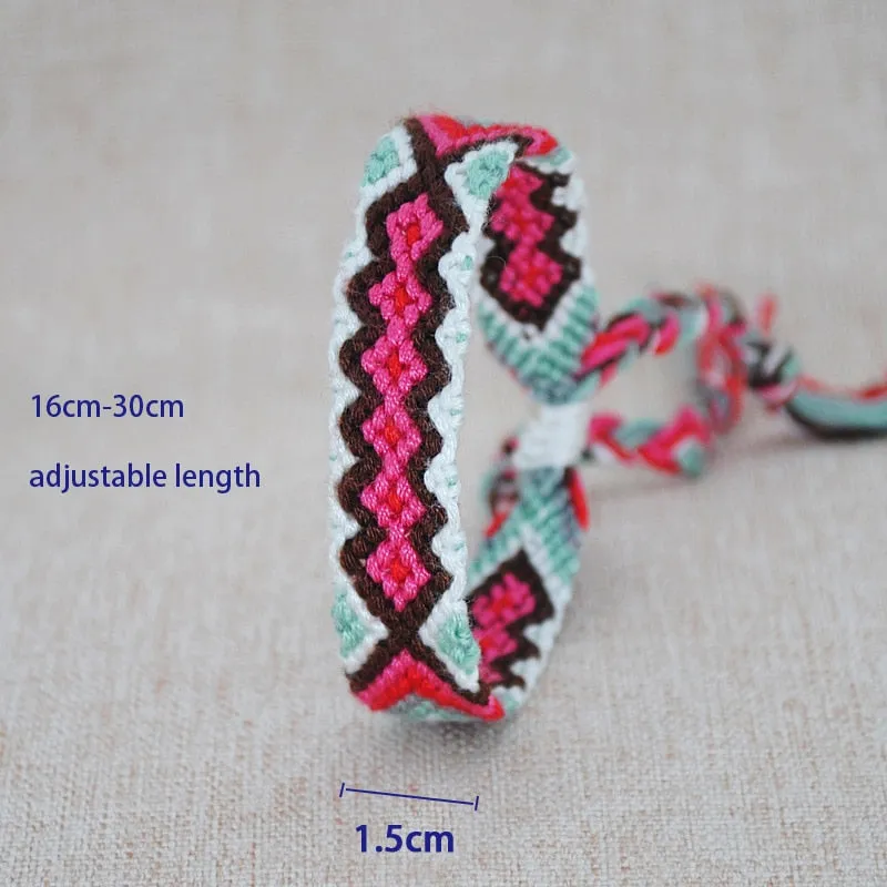 Hand Weave Braided Boho Bracelet Summer Beach Bohemian Vintage Cotton Rope String Nepal Yoga Ethnic Rainbow Woven Bracelets