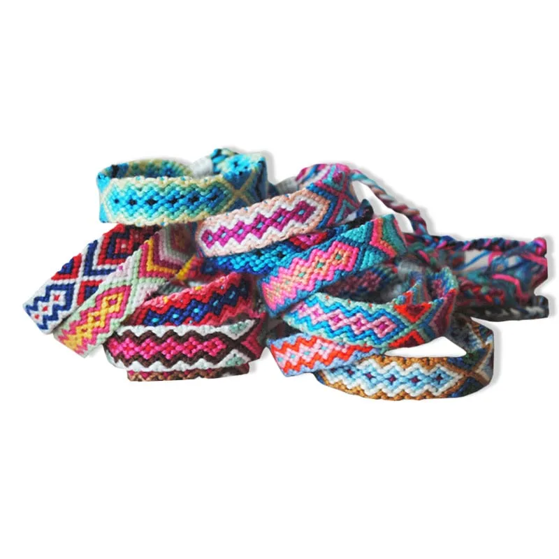 Hand Weave Braided Boho Bracelet Summer Beach Bohemian Vintage Cotton Rope String Nepal Yoga Ethnic Rainbow Woven Bracelets