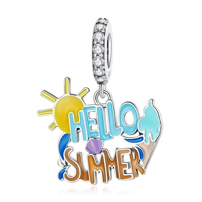 Hello Summer Enamel Charm 925 Sterling Silver