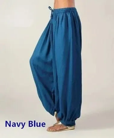 High Quality Genie Pants with Patchwork and Lace-up - Mid Waist, Solid, Loose Fit, Full Length