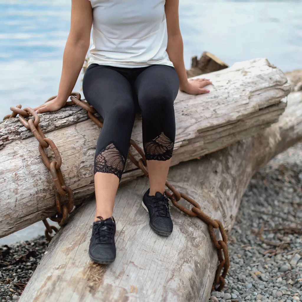 High Waist Black Scallop Lace Yoga Leggings