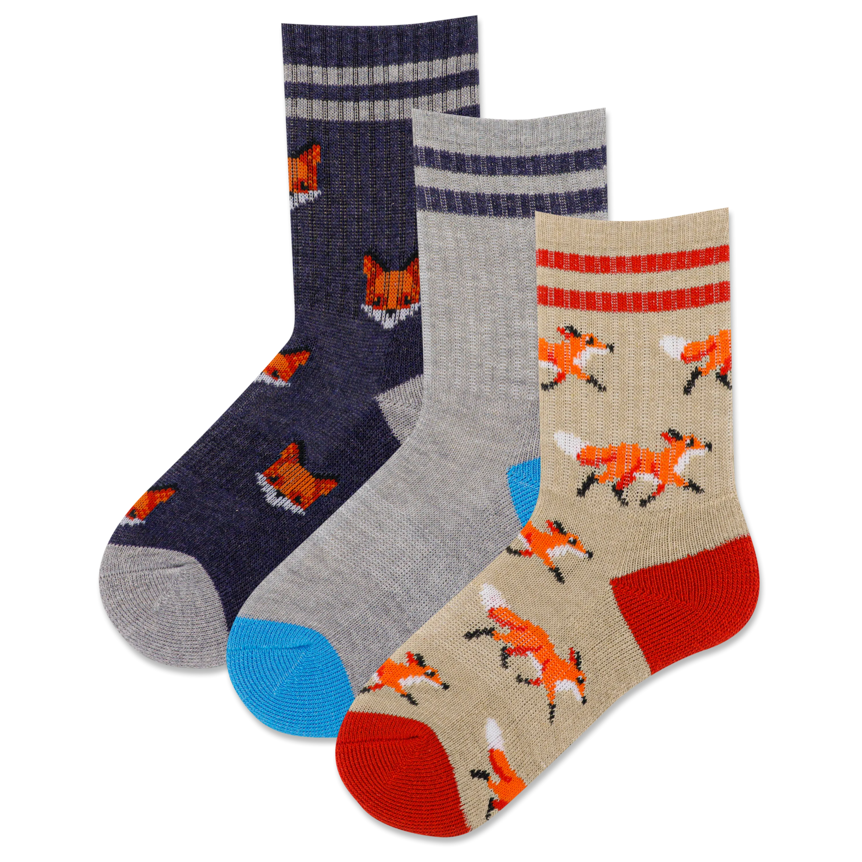 HOTSOX Kid's Fox Crew Socks 3 Pair Pack