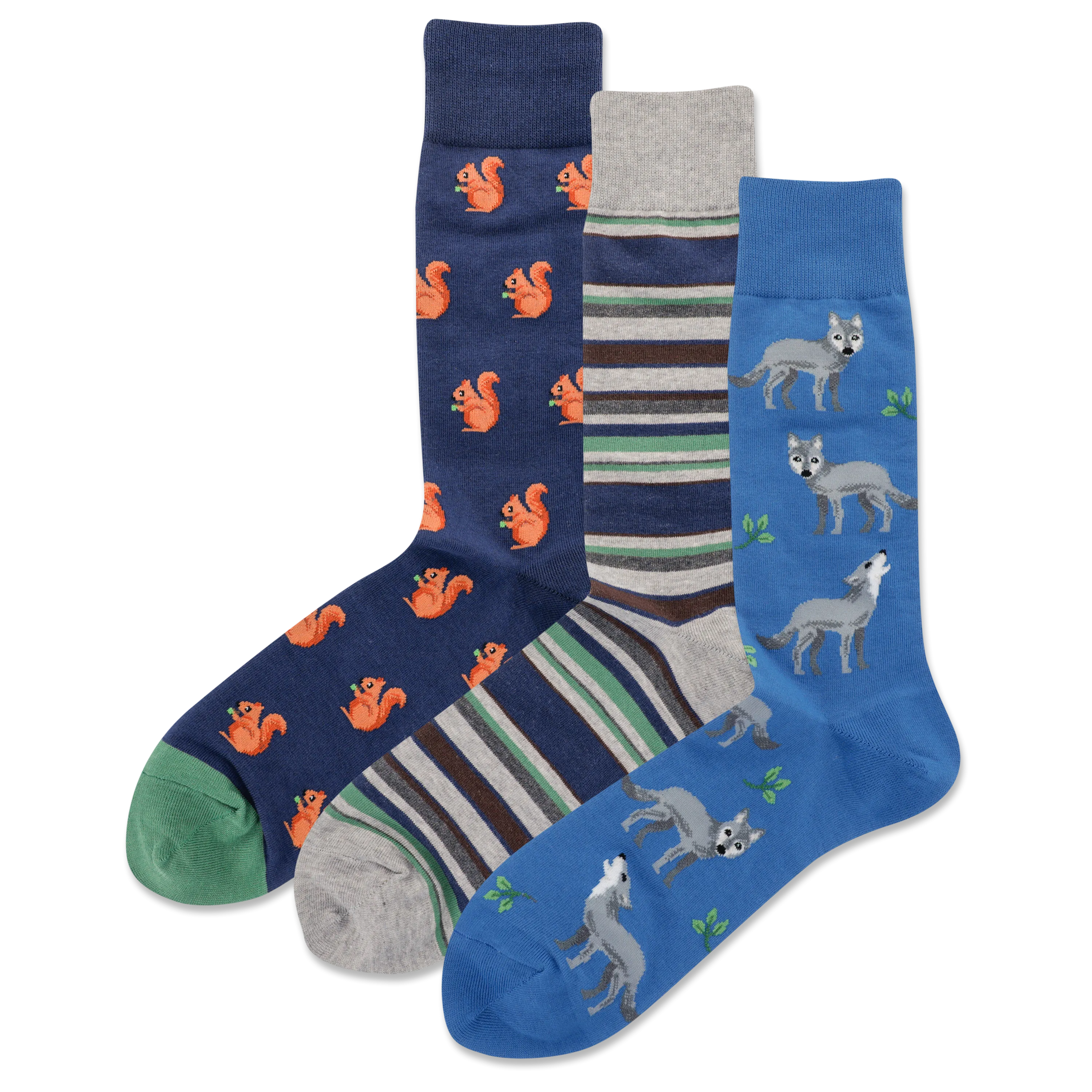 HOTSOX Men's Nature Animal 3 Pack Crew Socks