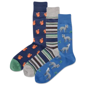 HOTSOX Men's Nature Animal 3 Pack Crew Socks