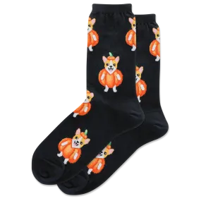 HOTSOX Women's Pumpkin Corgi Crew Socks