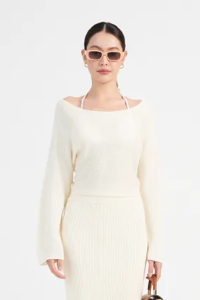 Kendall Off Shoulder Sweater in Cream Beige