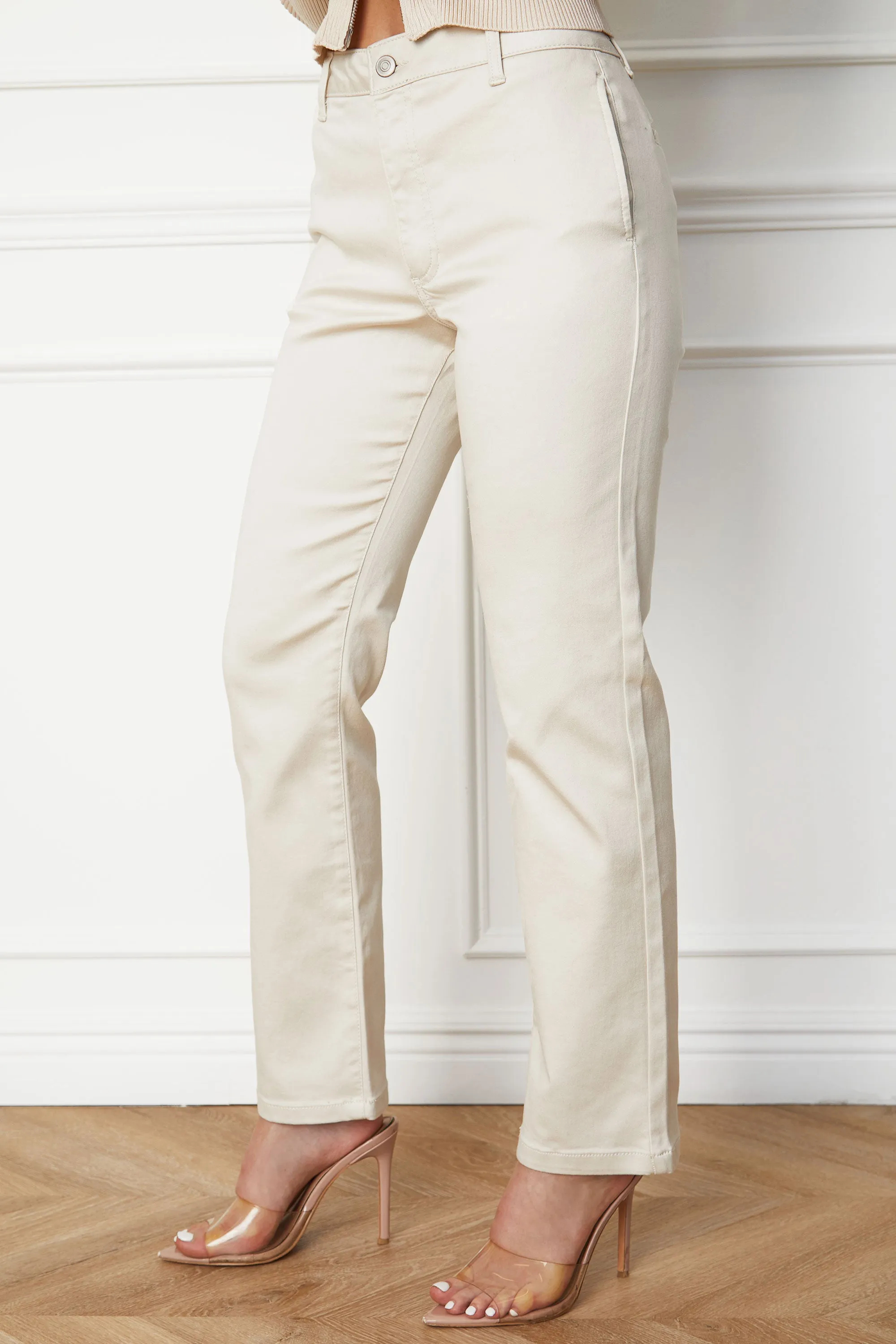 Kit Beige Straight Fit Twill Pants