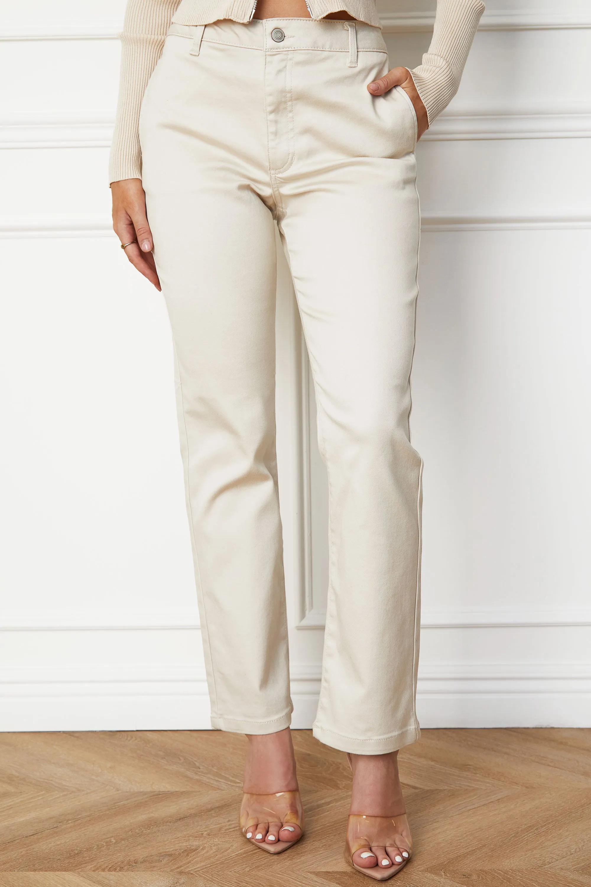 Kit Beige Straight Fit Twill Pants