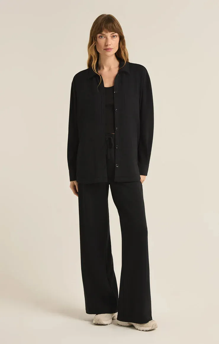 Layover Modal Fleece Button Up (Black)