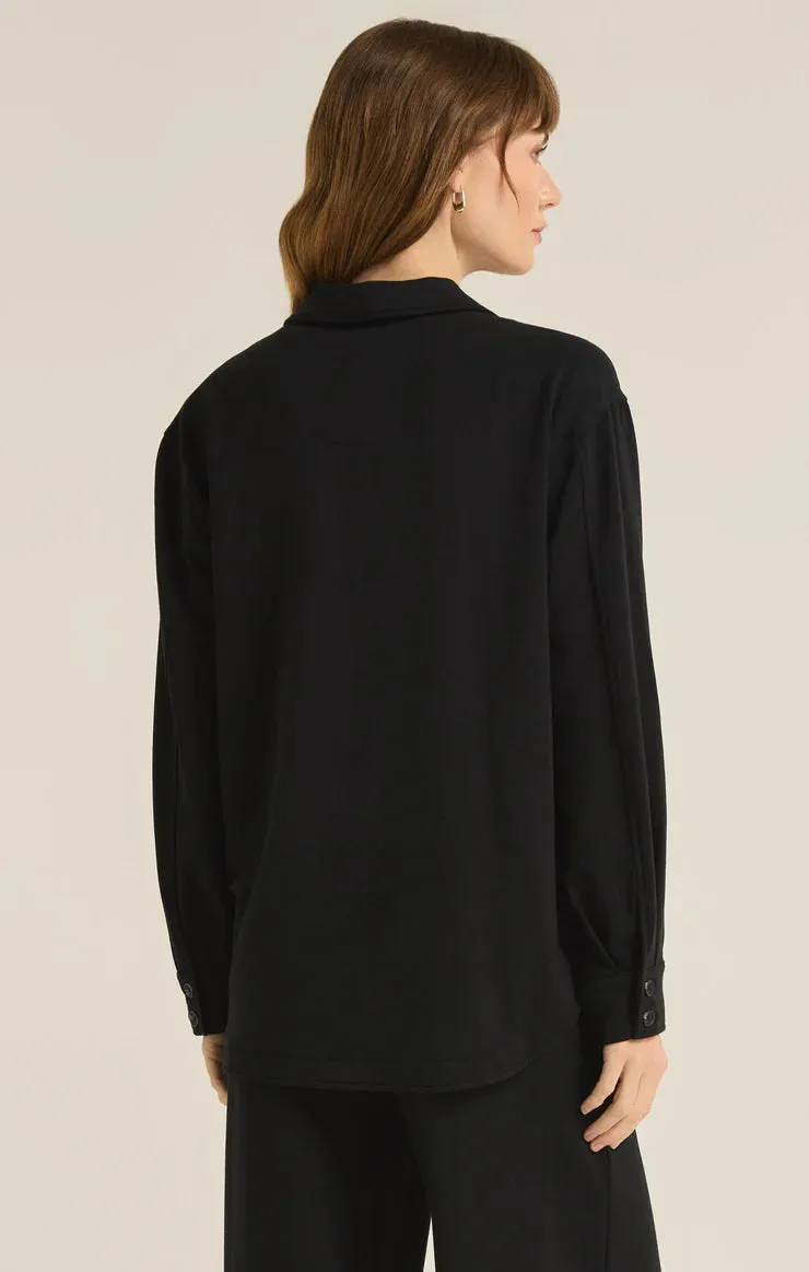 Layover Modal Fleece Button Up (Black)