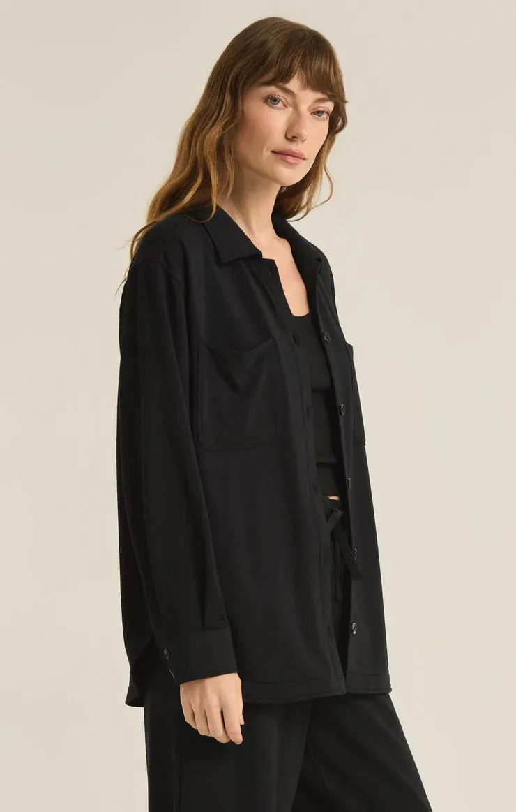 Layover Modal Fleece Button Up (Black)