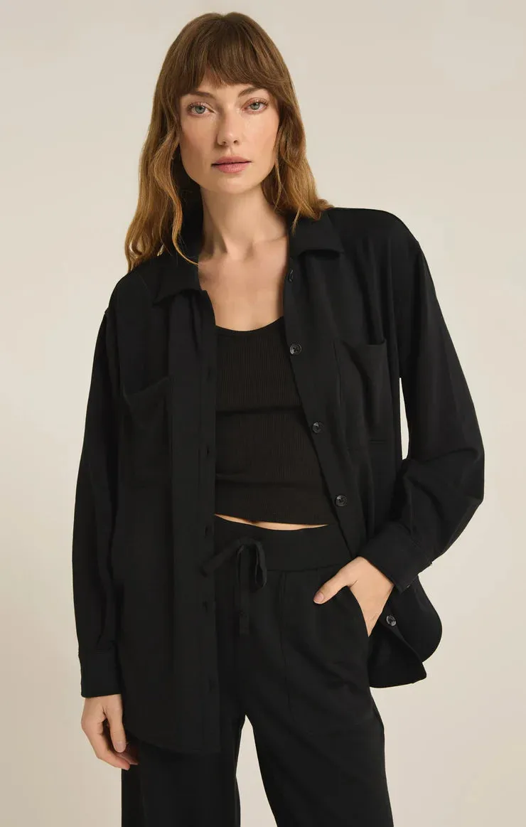 Layover Modal Fleece Button Up (Black)