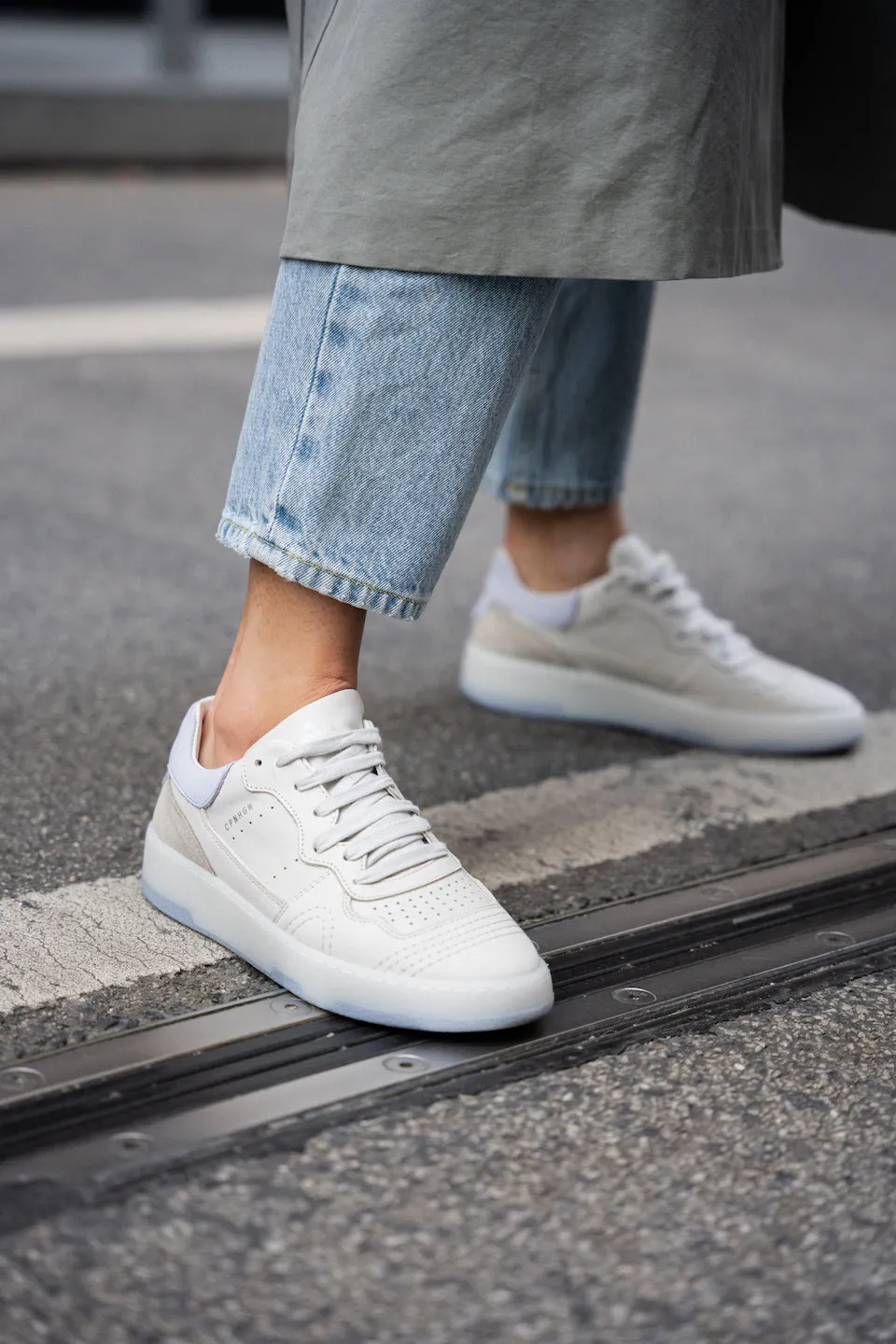 Leather Mix Eggshell Chunky Sneakers