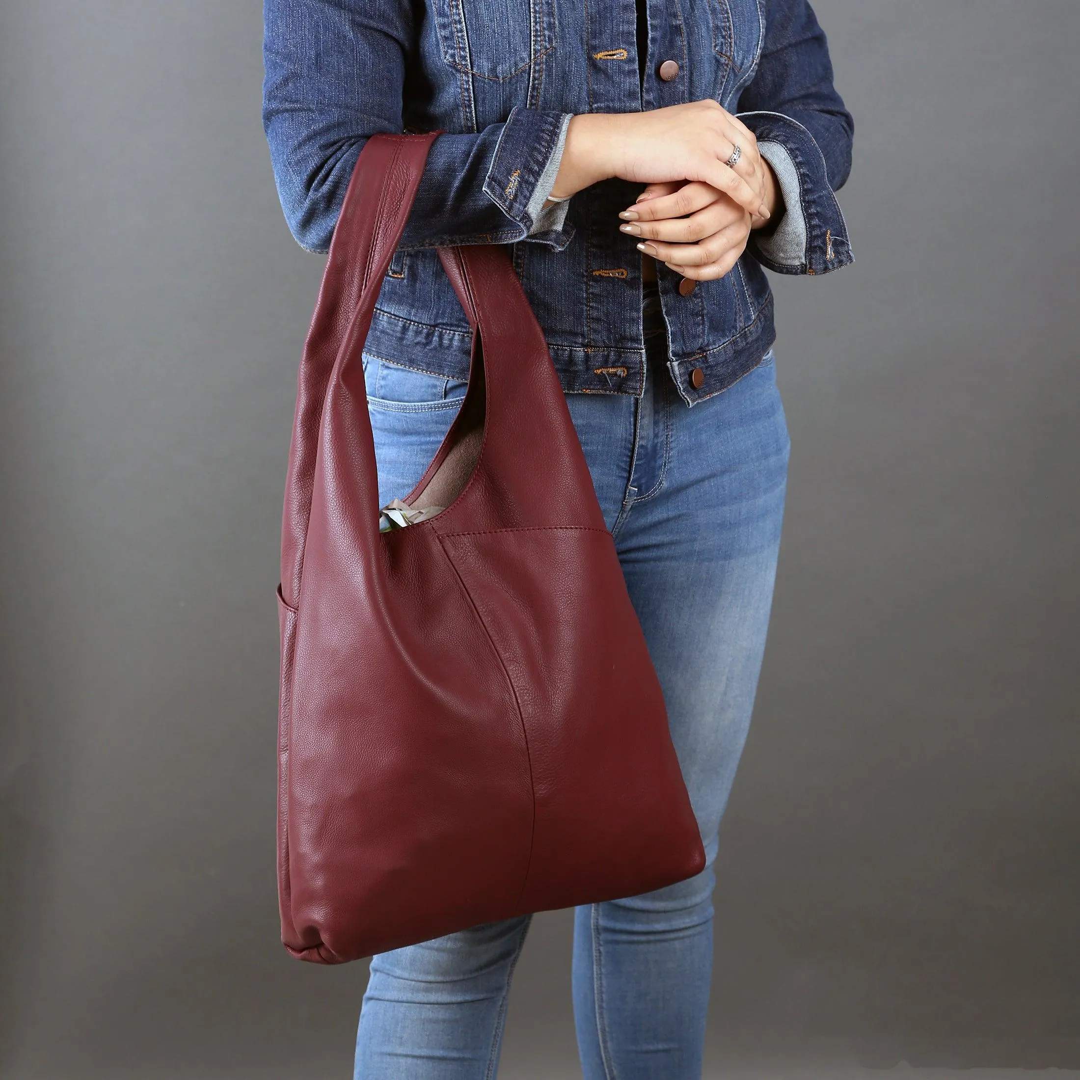 Leather Women's Tote bag/Ladies Purse/Travel Shopping Bag Hobo Carry Shoulder Bag Multipurpose Handbag (Burgundy)