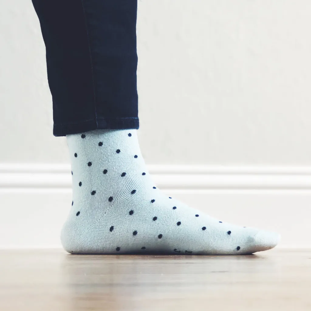 Light Blue Socks with Navy Polka Dots