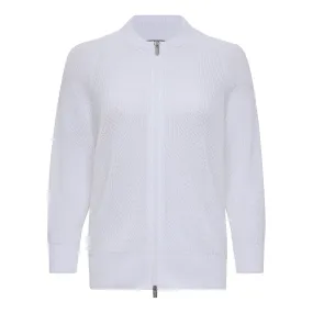 Linen   Cotton Knitted Zip Up Jacket - White