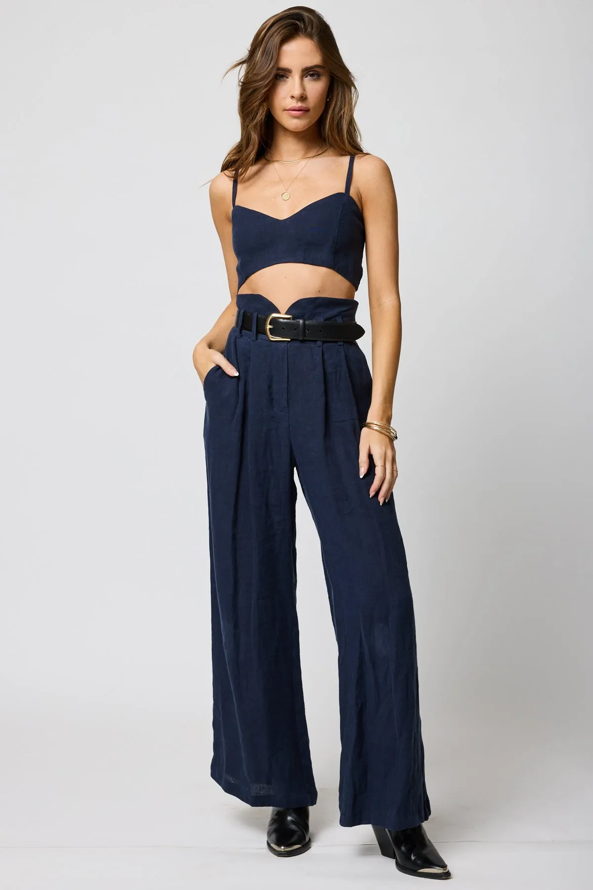 LINEN KNOTCH WAIST PANT