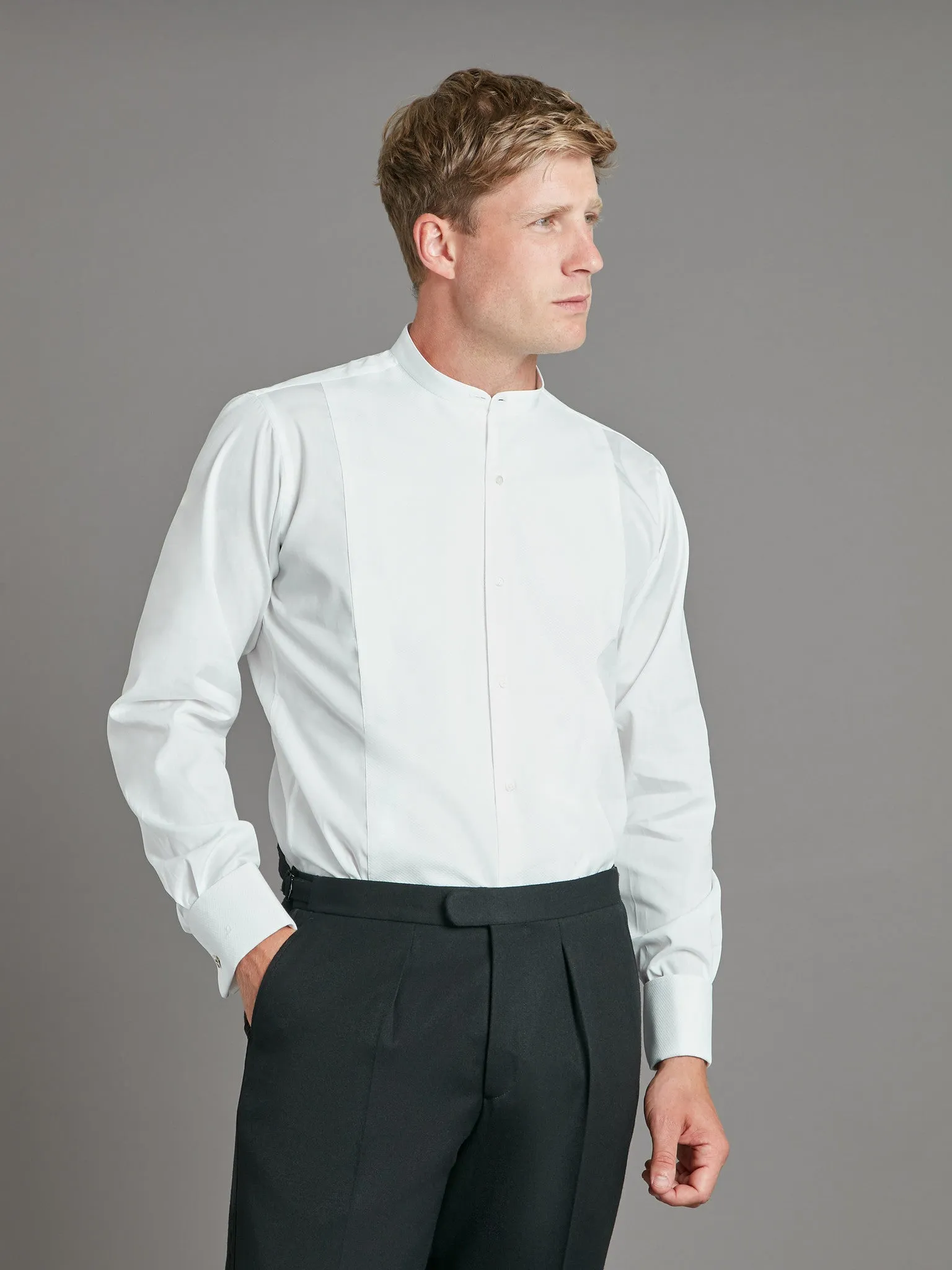 Marcella Dress Shirt, Collarless - White