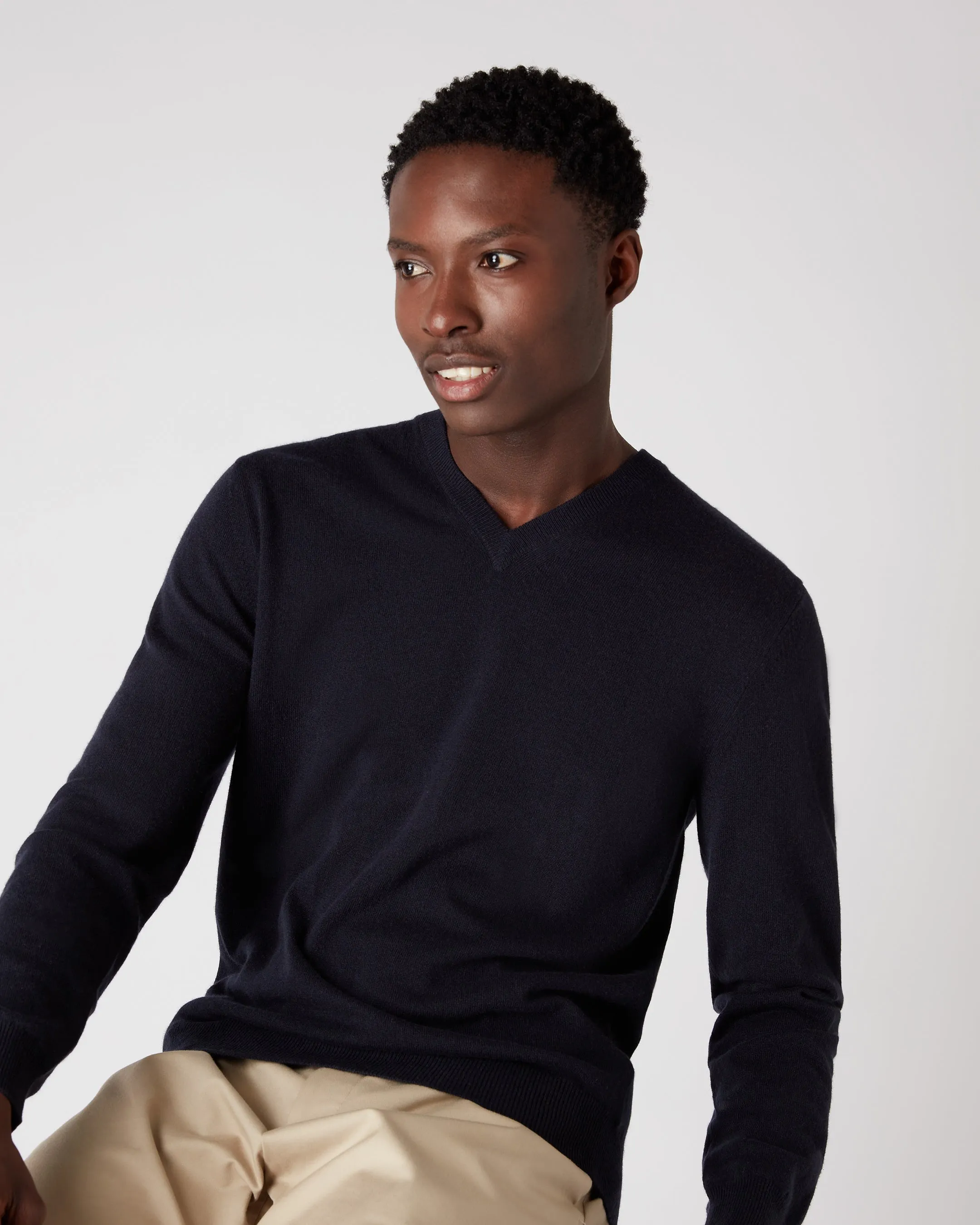 Men's Burlington V Neck Cashmere Sweater Navy Blue