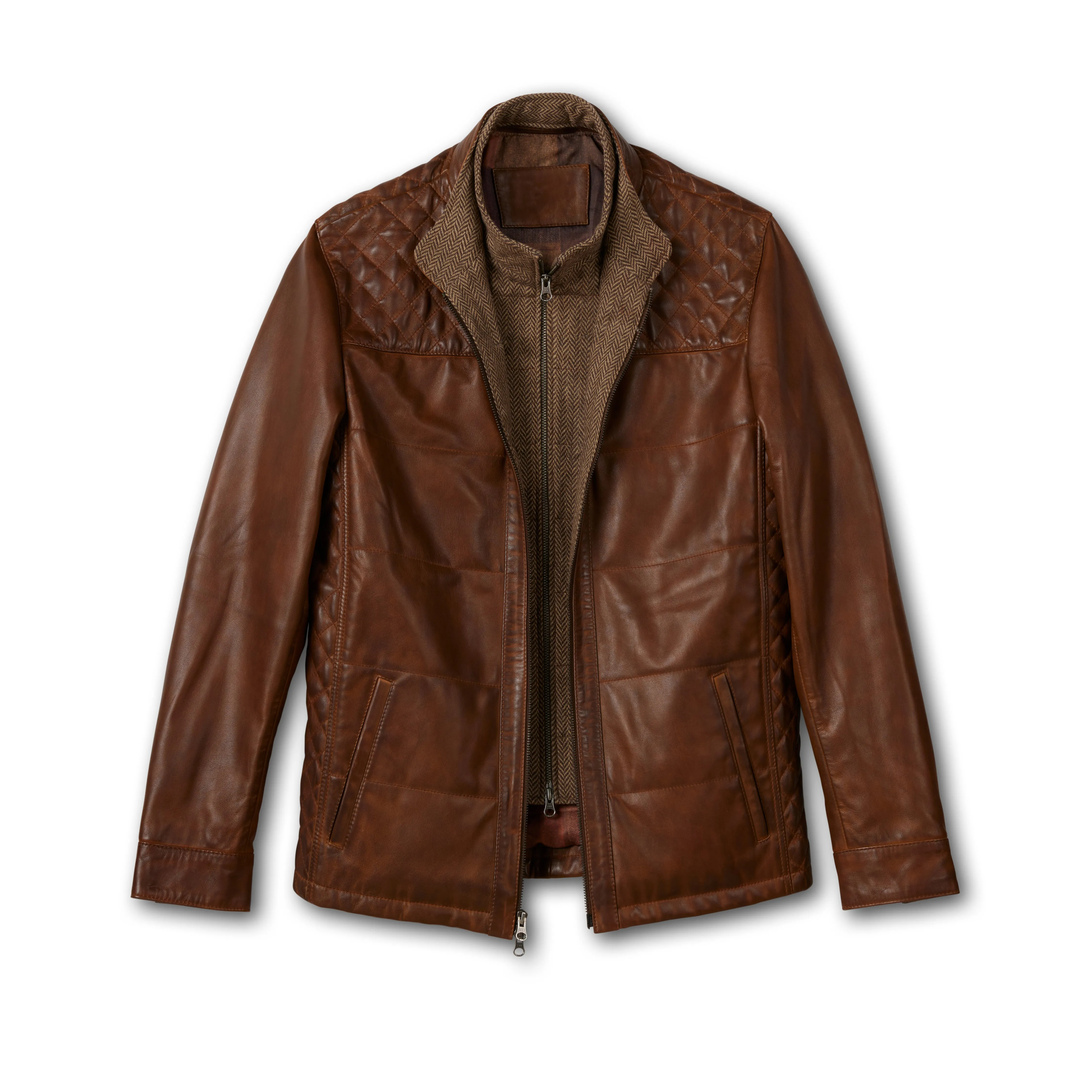 Men's Leather Quilted Bib Front Jacket