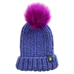 Merino Folded Brim Faux Fur Pom-Pom Beanie in Unicorn