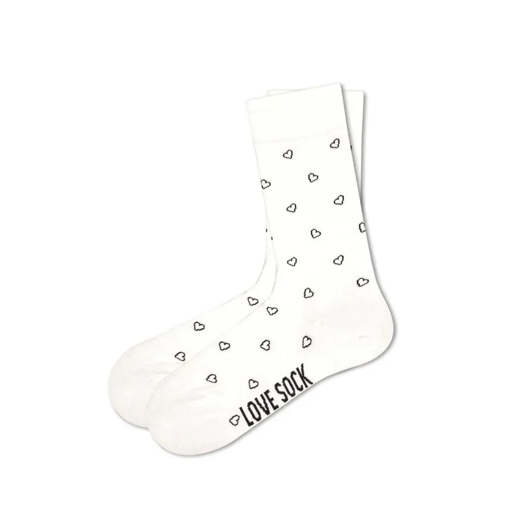 Mini Hearts patterned organic cotton women's white crew socks