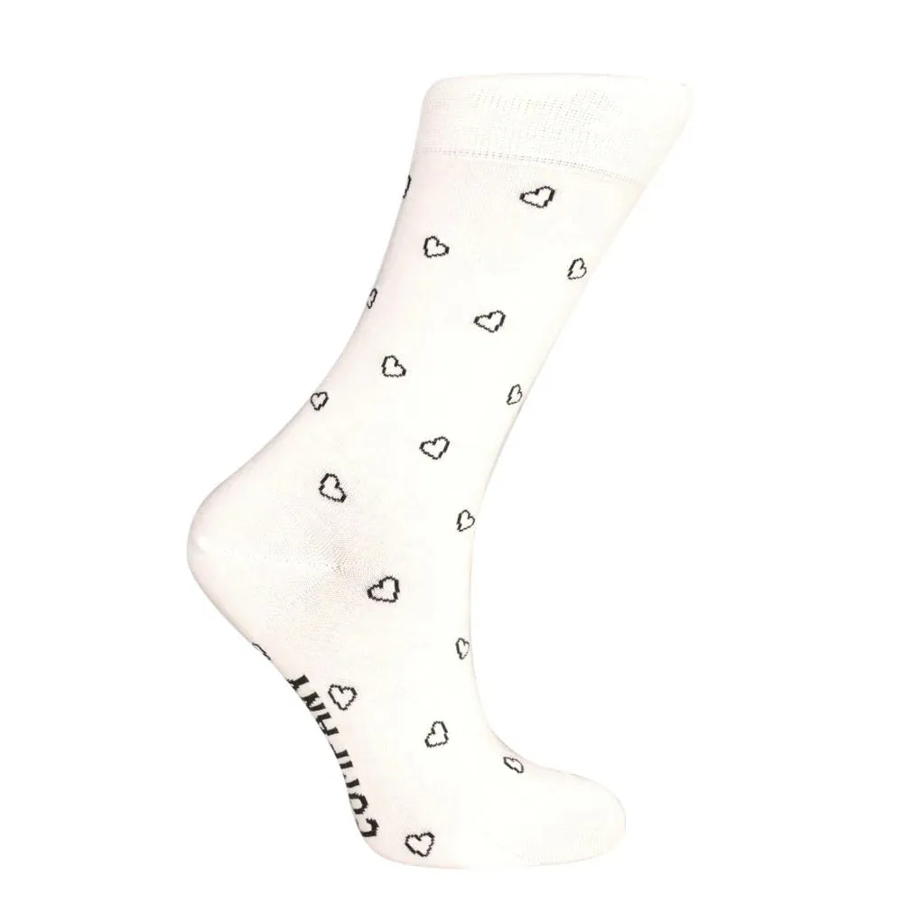 Mini Hearts patterned organic cotton women's white crew socks