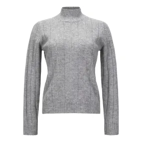 Mock Neck Striped Embellished Sweater - Grey