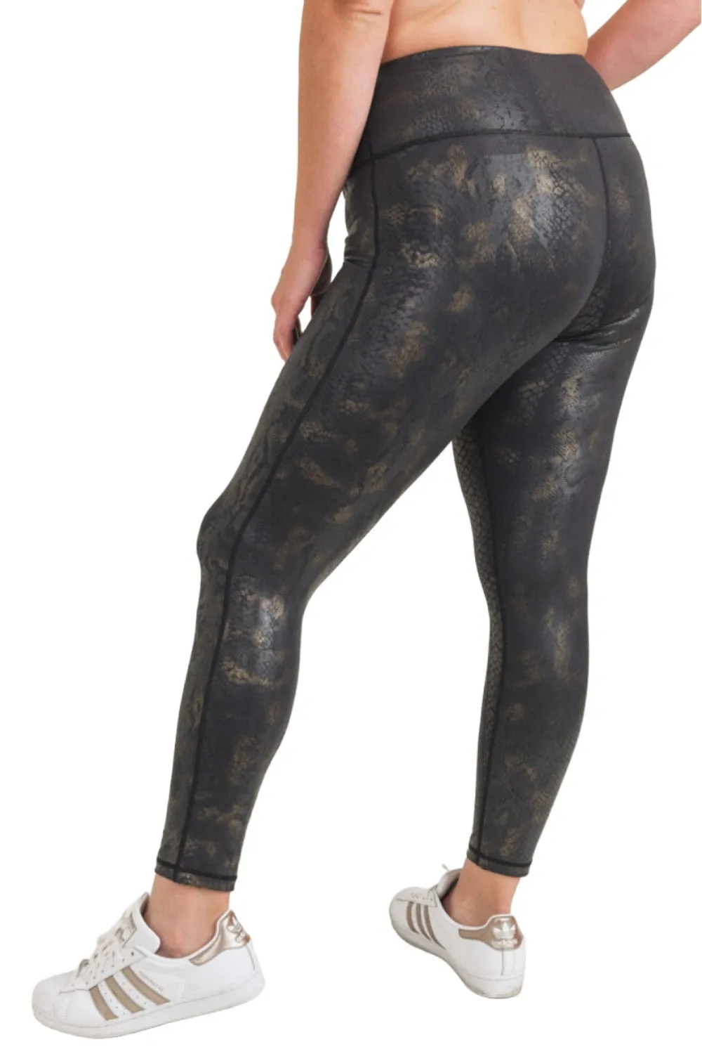 Mono B Black Gold Snake Foil Print Highwaist Leggings  APH3006 and Plus