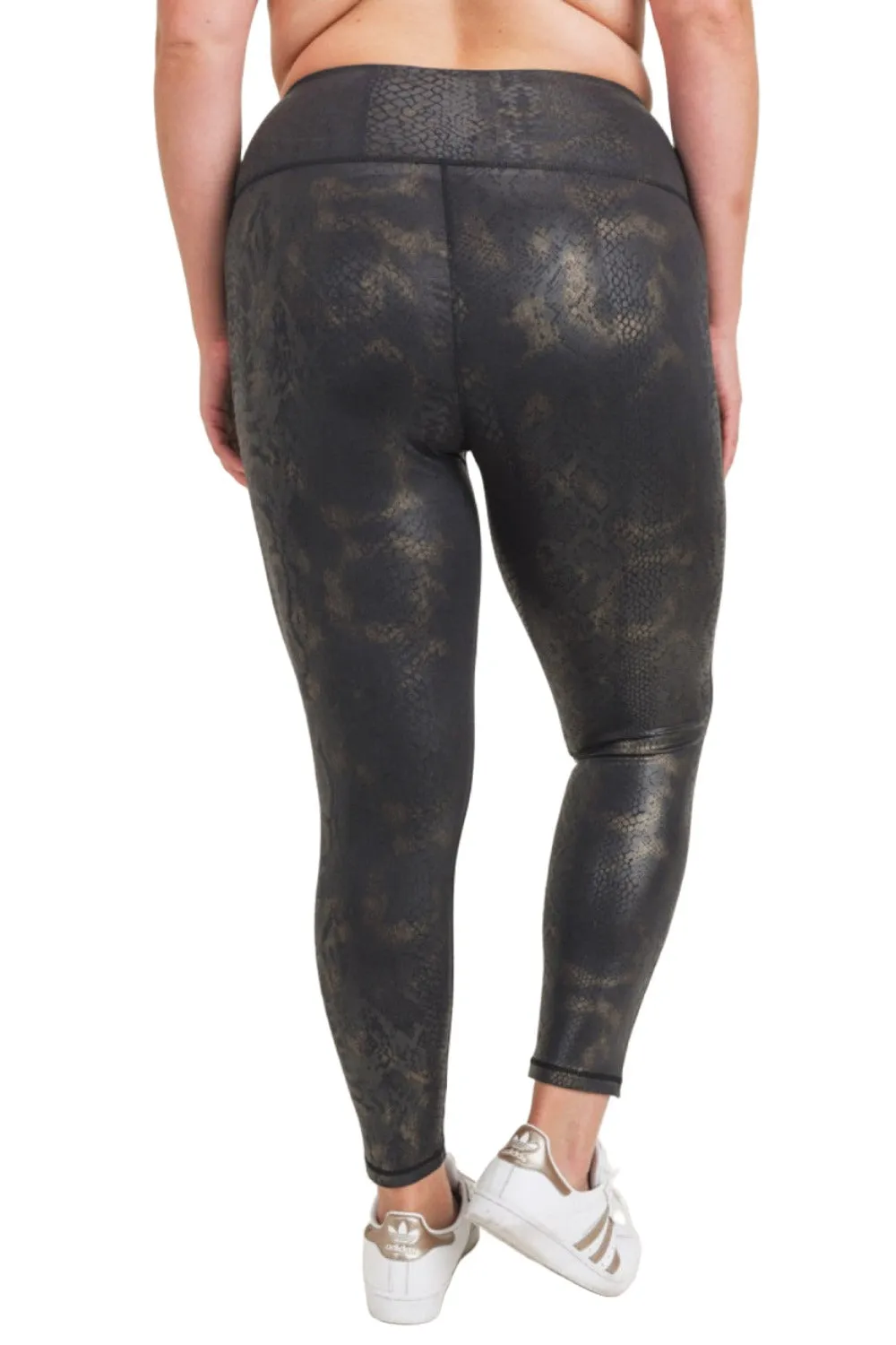 Mono B Black Gold Snake Foil Print Highwaist Leggings  APH3006 and Plus