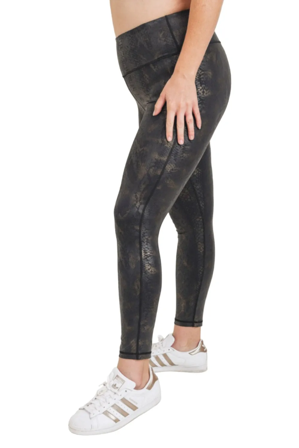 Mono B Black Gold Snake Foil Print Highwaist Leggings  APH3006 and Plus