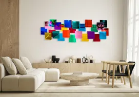 Multicolor Squares Mirrored Geometric Wall Art 3D