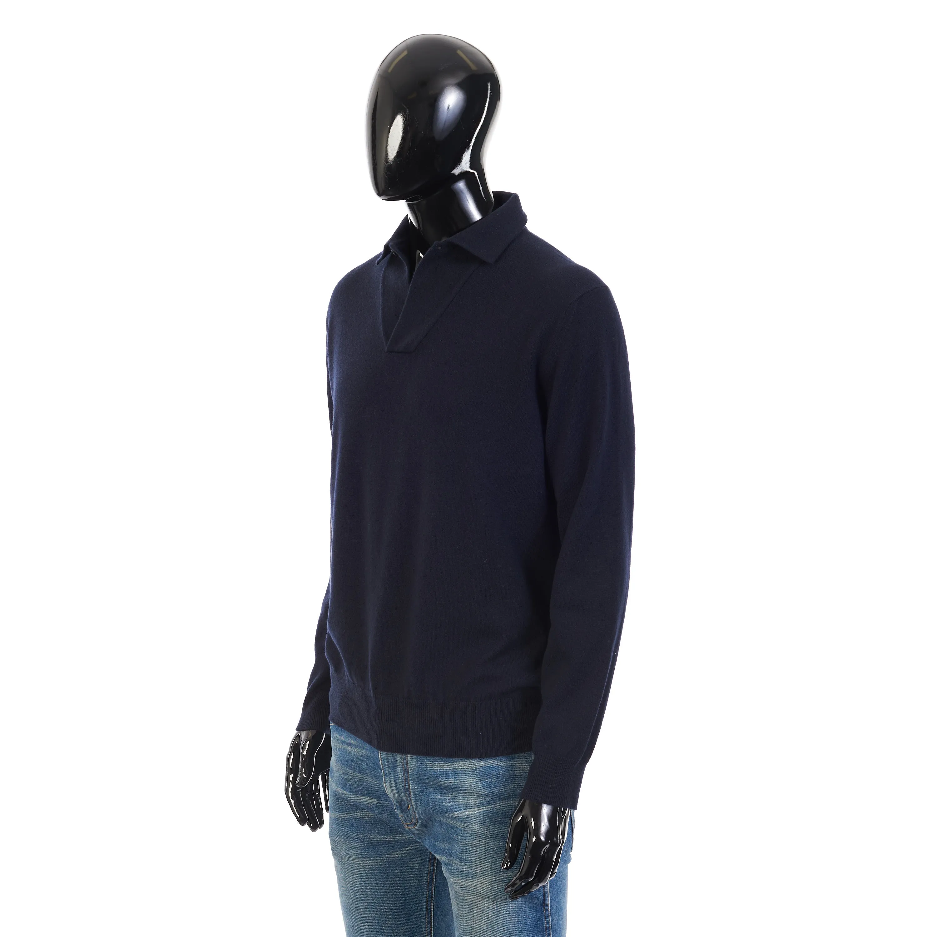 Open Polo Shirt In Navy Blue Baby Cashmere