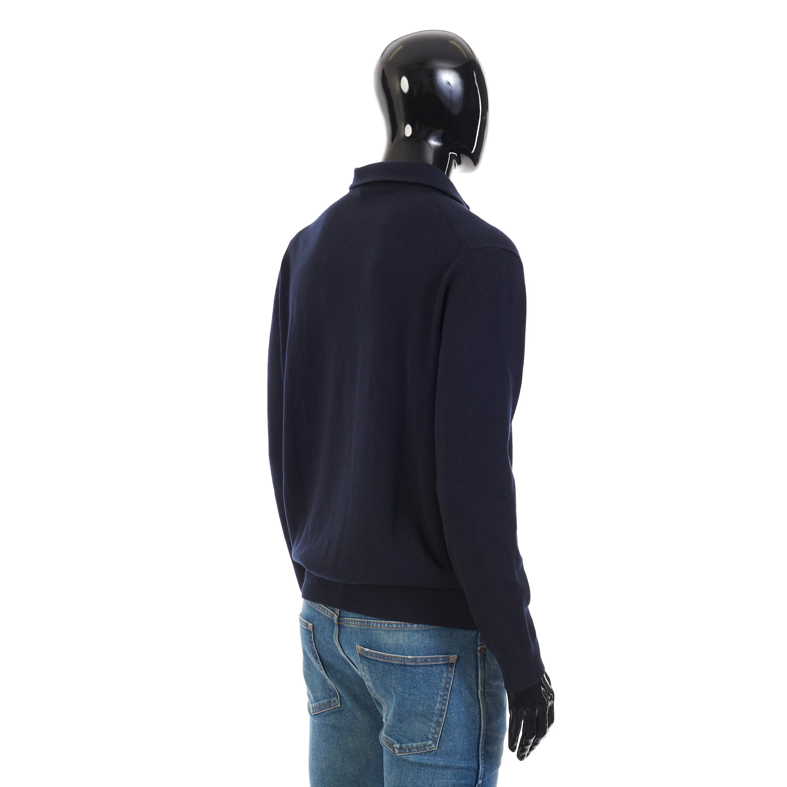 Open Polo Shirt In Navy Blue Baby Cashmere